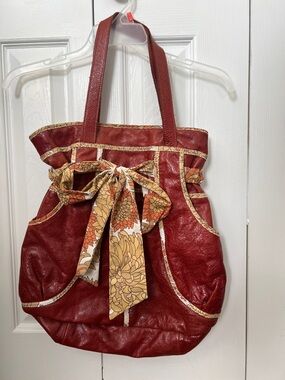 Anthropologie Burt orange Floral-Trim lace Tote Bag with Bow Accent